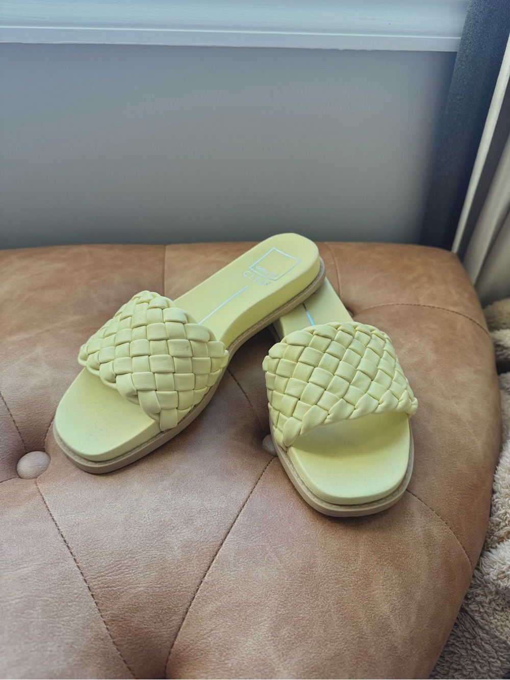 Dolce Vita Woven Slide Sandals in Pale Yellow